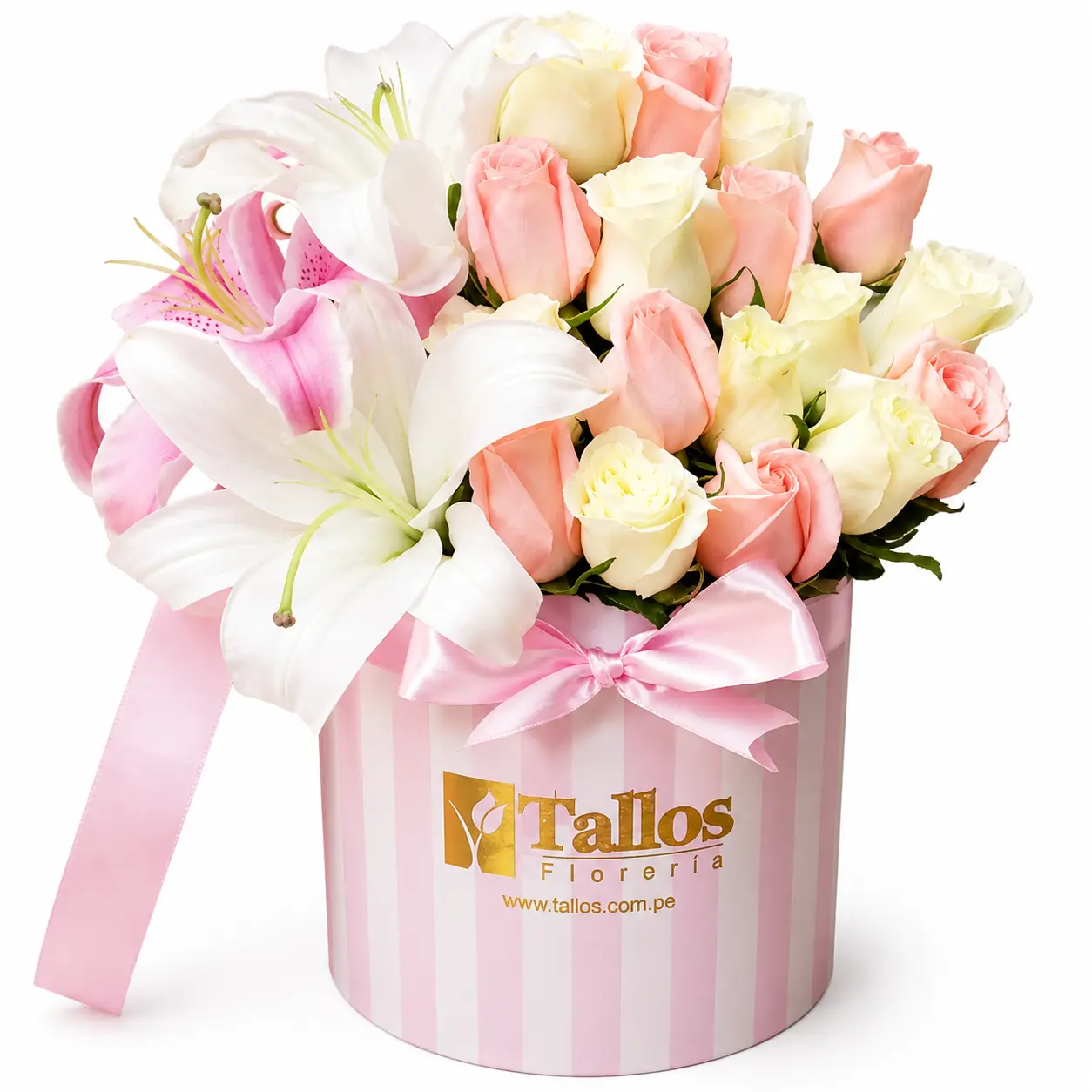 lirios y rosas en box para regalo elegante delivery de flores hoy en Lima